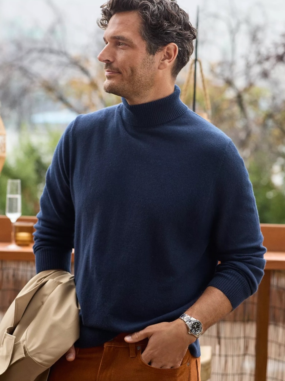 Lands' End Fine Gauge Cashmere Turtleneck Sweater in Radiant Navy